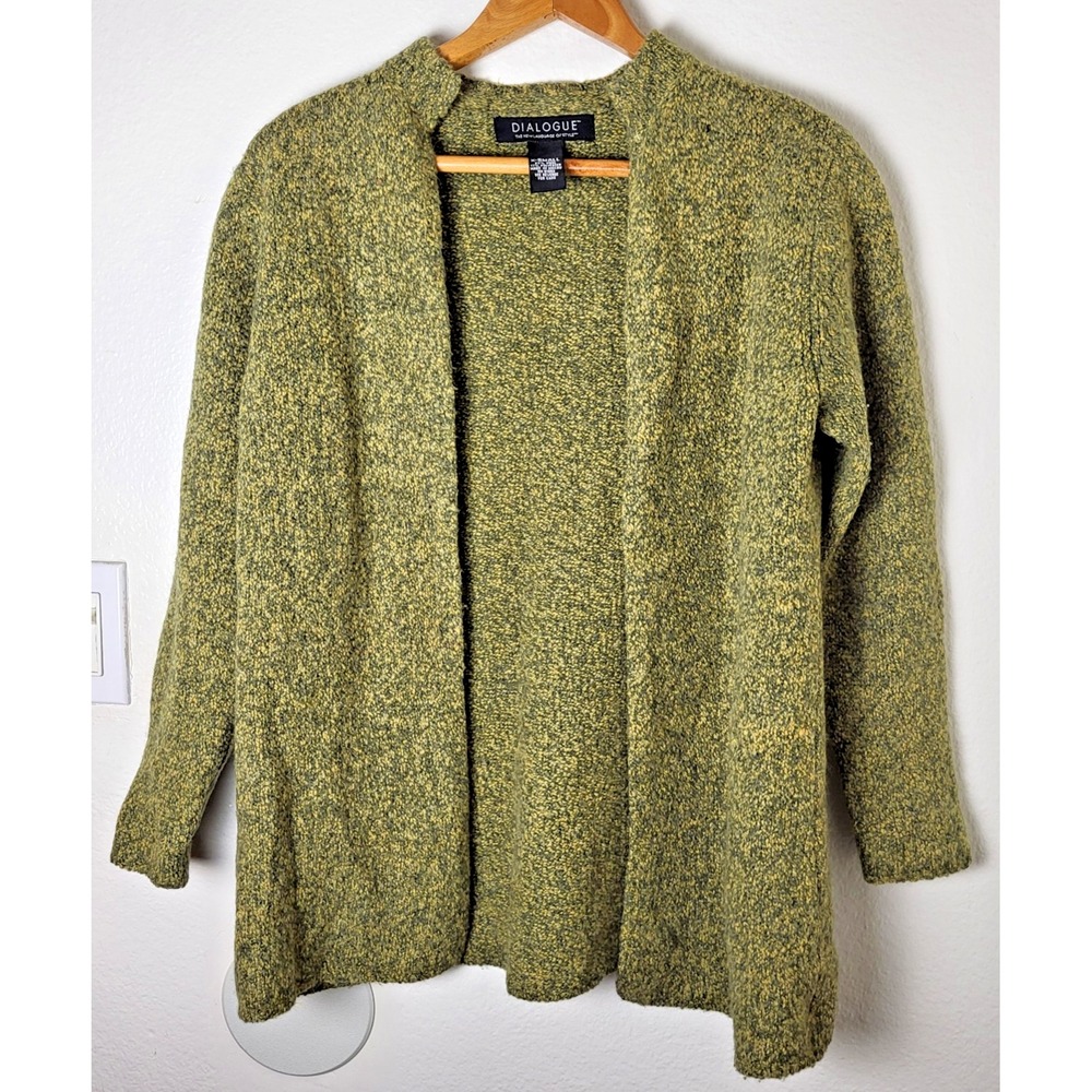 Dialogue Womens Open Cardigan 83% Wool Sz XS Marled Green Yellow Academia
